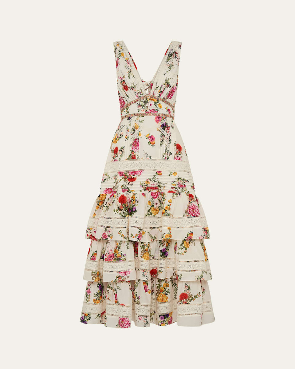Egyptian Rose Tiered Ruffle-Hem Maxi Dress